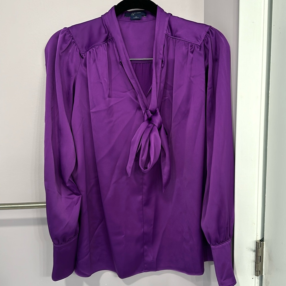 W by worth purple bow blouse size m